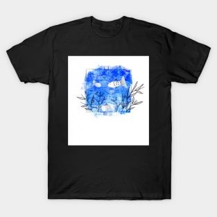 Whimsical Fish Mixed Media Illustration T-Shirt